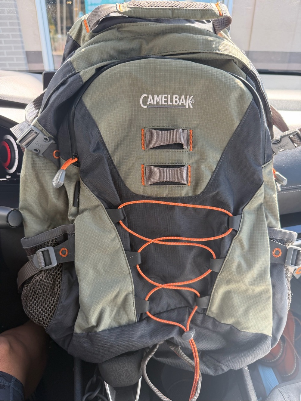 CamelBak Olive Green and Black Backpack with Orange Accents